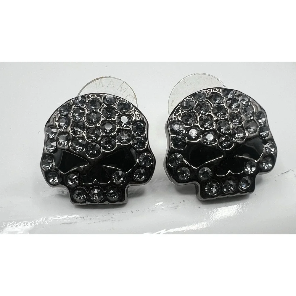 Harley-Davidson Women's Gunmetal Black Rhinestone Stud Willie G Skull Earrings